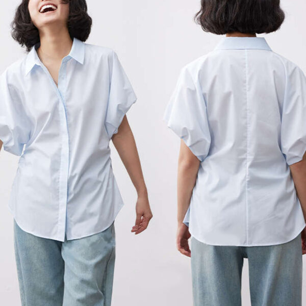 Summer French puff sleeve short sleeved shirt functional anti wrinkle no ironing care 3
