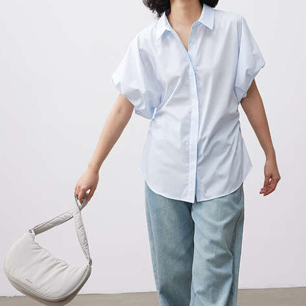 Summer French puff sleeve short sleeved shirt functional anti wrinkle no ironing care 6