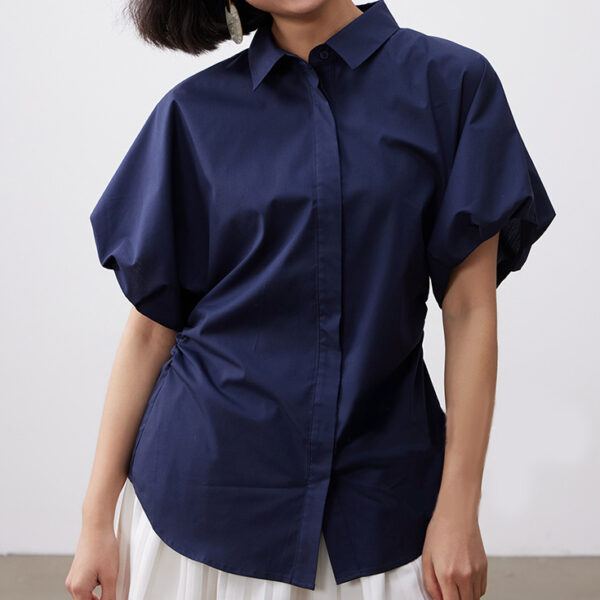 Summer French puff sleeve short sleeved shirt functional anti wrinkle no ironing care 8