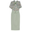 Summer Green Ruffle Collar Printed Patchwork Short sleeved Slim Dress 1