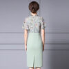 Summer Green Ruffle Collar Printed Patchwork Short sleeved Slim Dress 3