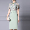 Summer Green Ruffle Collar Printed Patchwork Short sleeved Slim Dress 4