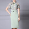 Summer Green Ruffle Collar Printed Patchwork Short sleeved Slim Dress 5