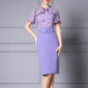 Summer Green Ruffle Collar Printed Patchwork Short sleeved Slim Dress 6