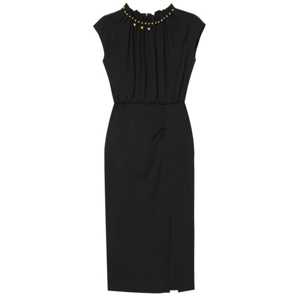 Summer Handmade Beaded Ruffled Collar Front Slit Dress 1