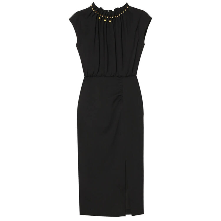 Summer Handmade Beaded Ruffled Collar Front Slit Dress