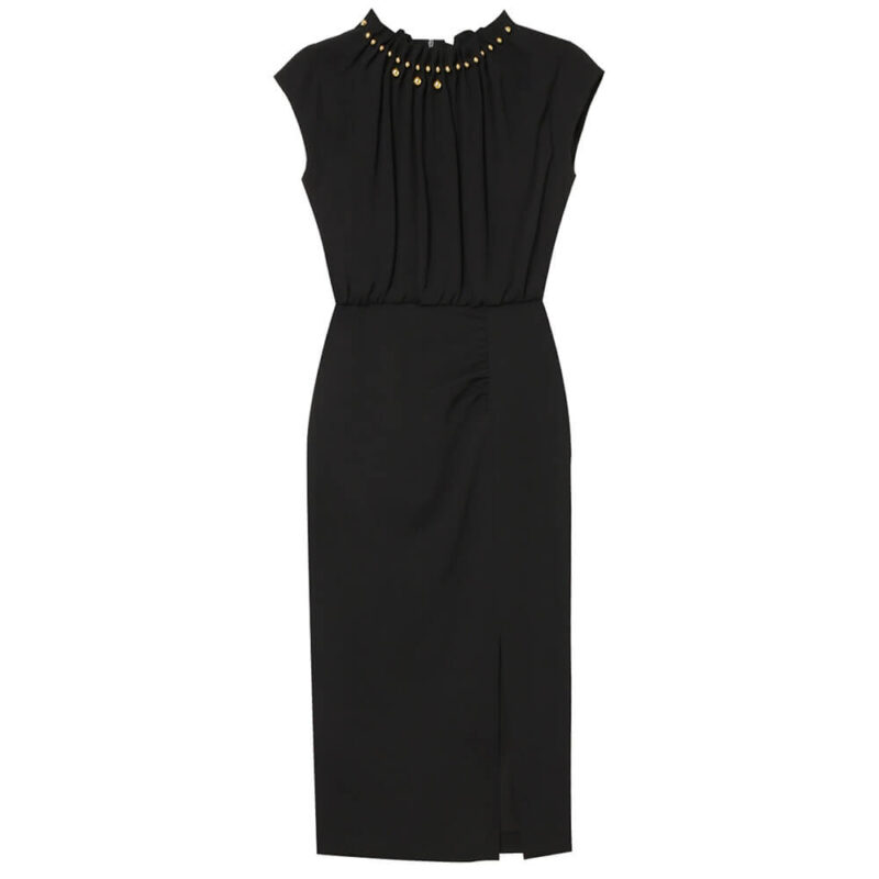 Summer Handmade Beaded Ruffled Collar Front Slit Dress 1