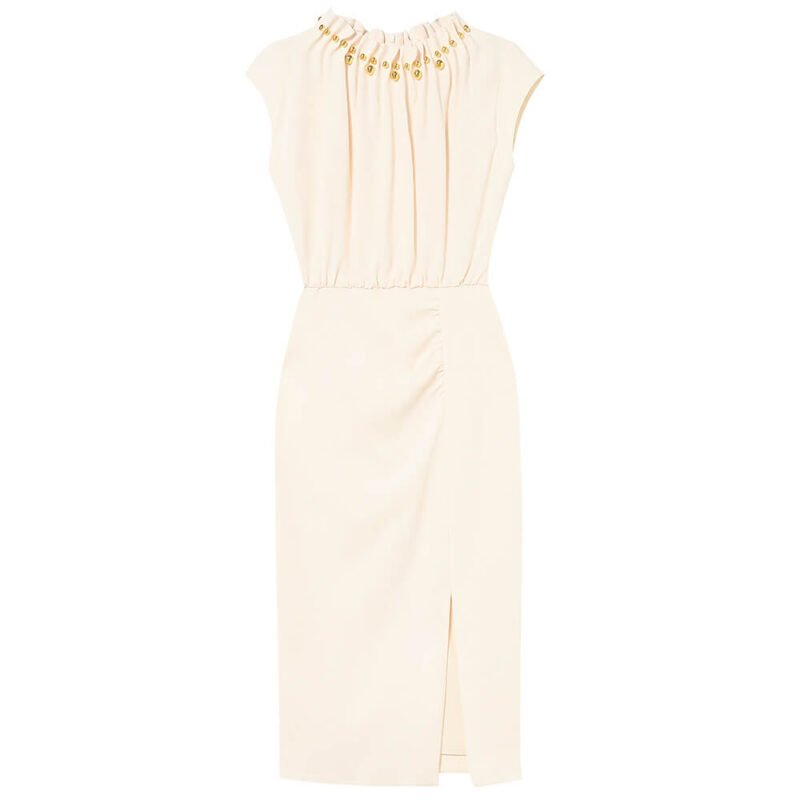 Summer Handmade Beaded Ruffled Collar Front Slit Dress 3