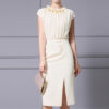 Summer Handmade Beaded Ruffled Collar Front Slit Dress 4