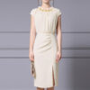 Summer Handmade Beaded Ruffled Collar Front Slit Dress 5