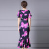 Summer Handmade Pearl Collar Fishtail Side Slit Slim Print Dress 10