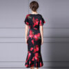 Summer Handmade Pearl Collar Fishtail Side Slit Slim Print Dress 2
