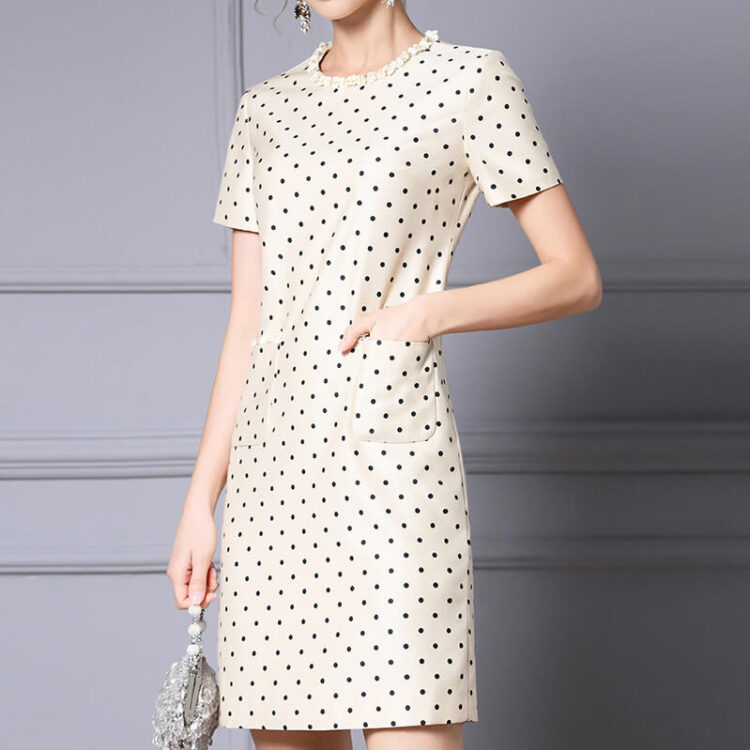 Summer Handmade Rhinestone Polka Dot Loose Straight Midi Dress