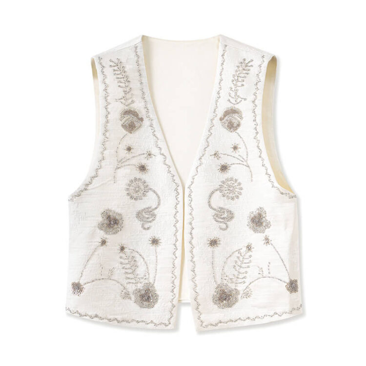 Summer Heavy Embroidery Beaded V-Neck Vest