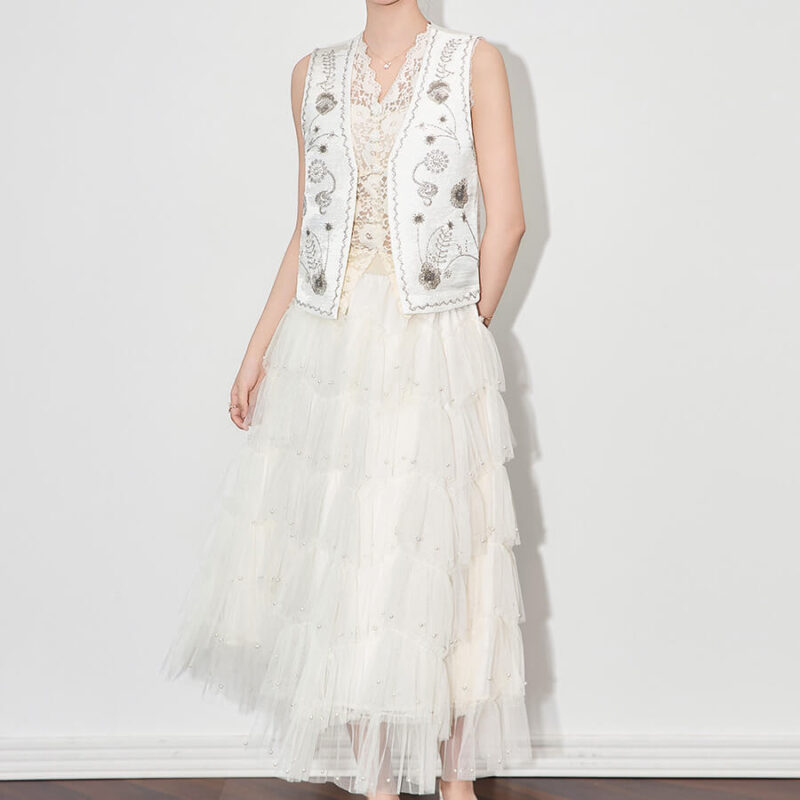 Summer Heavy Embroidery Beaded V-Neck Vest