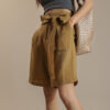 Summer High-count Ramie Drawstring Loose Casual Five-point Wide-leg Shorts