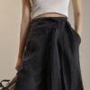 Summer High-count Ramie Drawstring Loose Casual Five-point Wide-leg Shorts