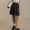 Summer High-count Ramie Drawstring Loose Casual Five-point Wide-leg Shorts