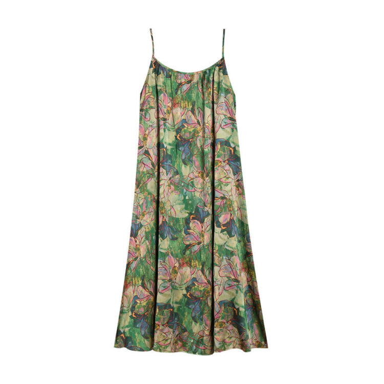 Summer Holiday Style Elegant Floral Green Suspender Dress