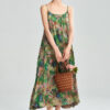 Summer Holiday Style Elegant Floral Green Suspender Dress