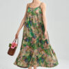 Summer Holiday Style Elegant Floral Green Suspender Dress