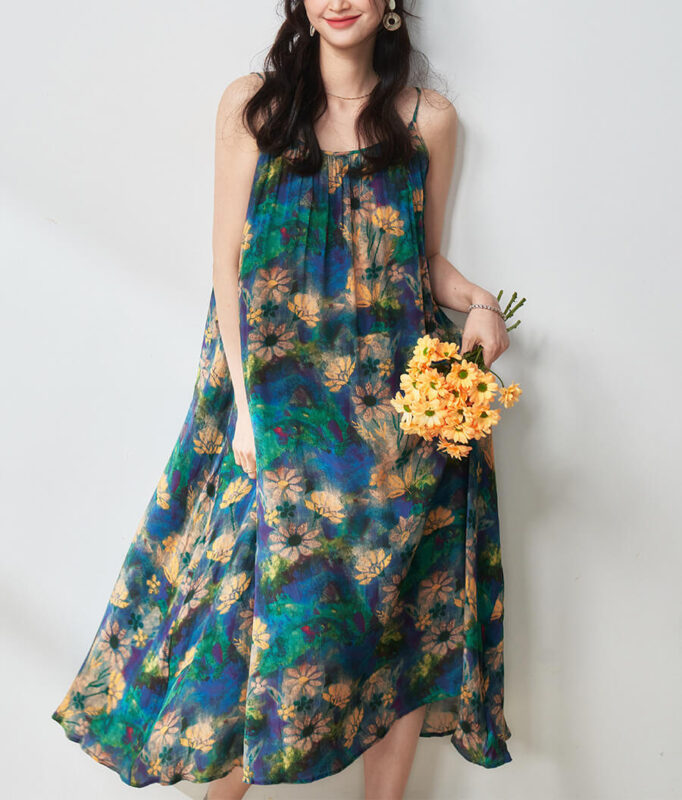 Summer Holiday Style Elegant Retro Floral Suspender Dress