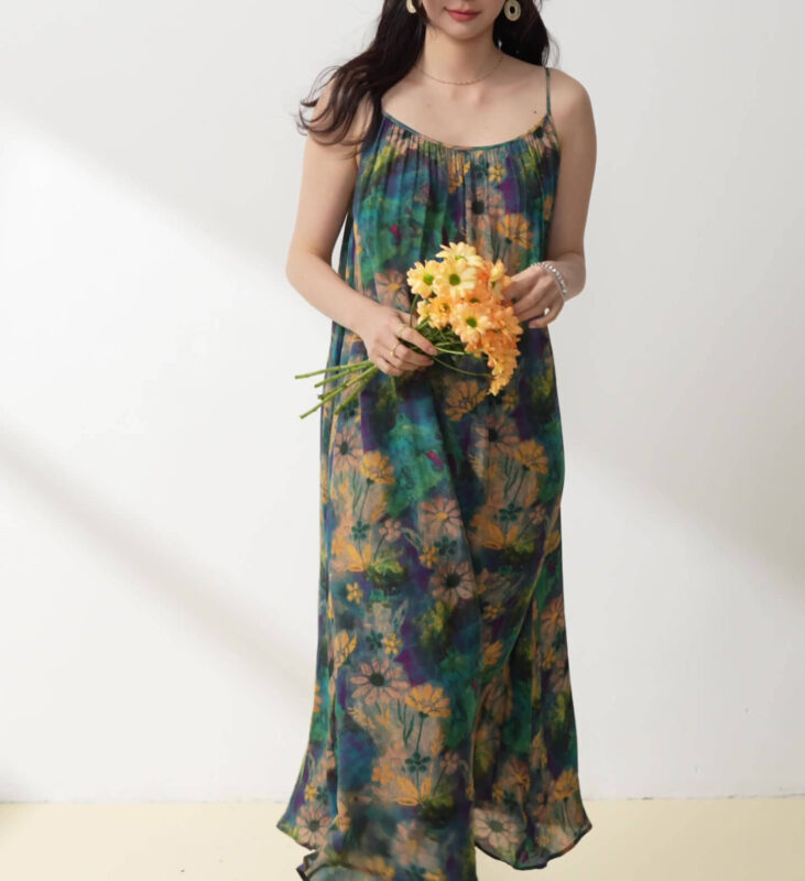Summer Holiday Style Elegant Retro Floral Suspender Dress