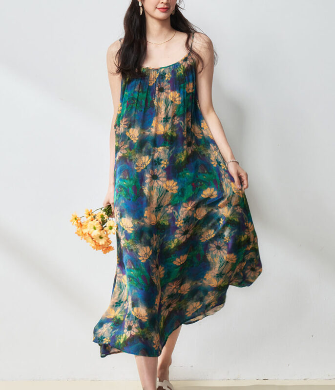 Summer Holiday Style Elegant Retro Floral Suspender Dress