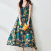 Summer Holiday Style Elegant Retro Floral Suspender Dress