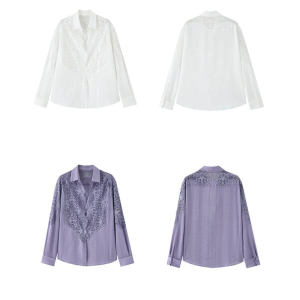 Summer Hollow Lace Spliced Long Sleeve Shirt
