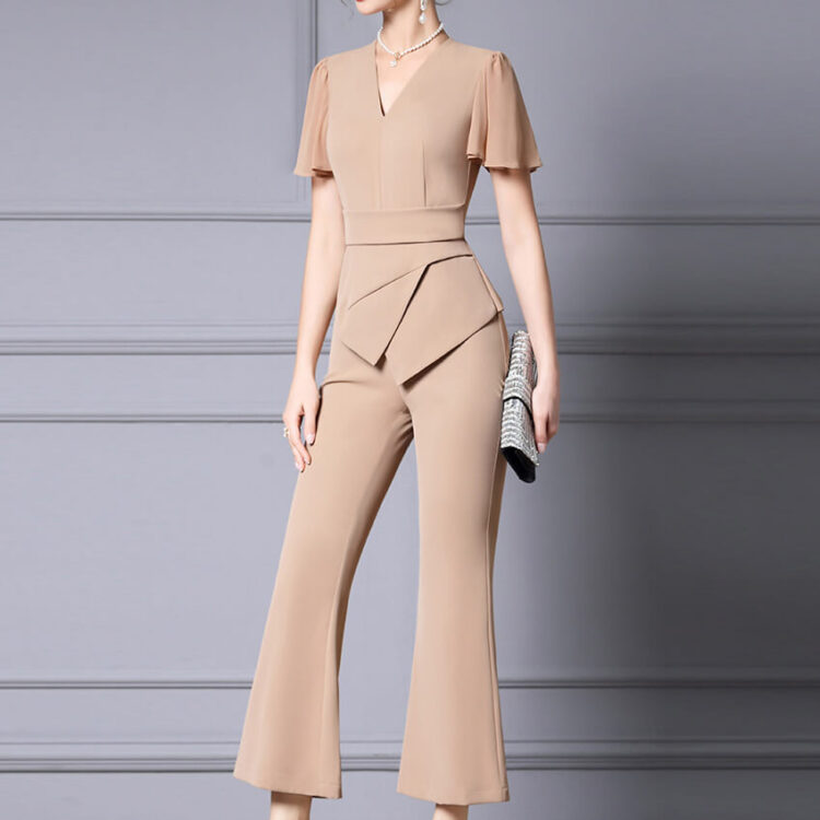 Summer Khaki Commuter Slim Two-Piece Flared Pants