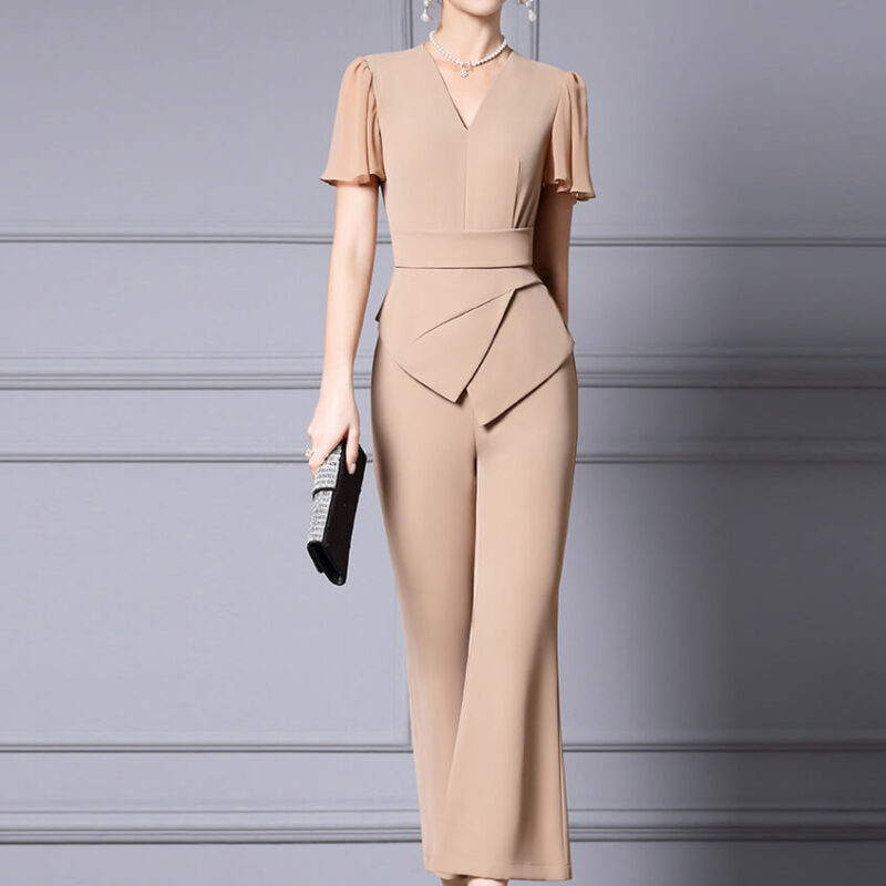 Summer Khaki Commuter Slim Two Piece Flared Pants 6