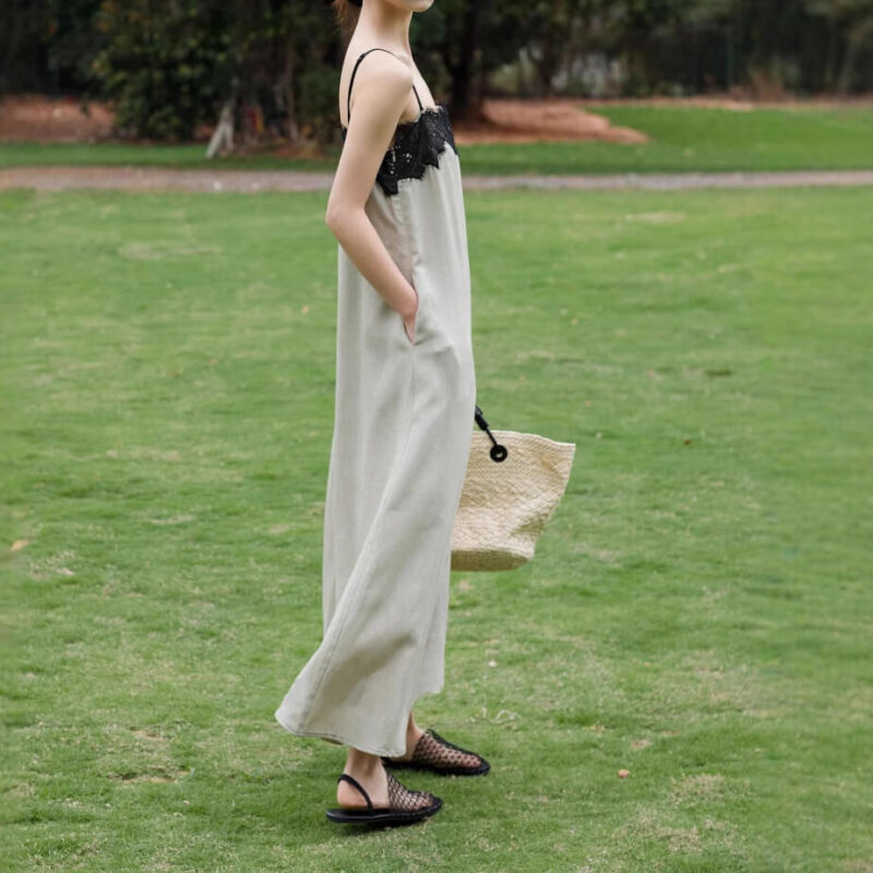 Summer Lace Collar Panelled Sling Dress