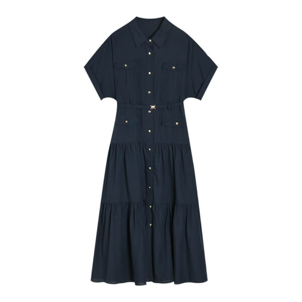 Summer Lapel Button Short Sleeve Shirt Dress 1