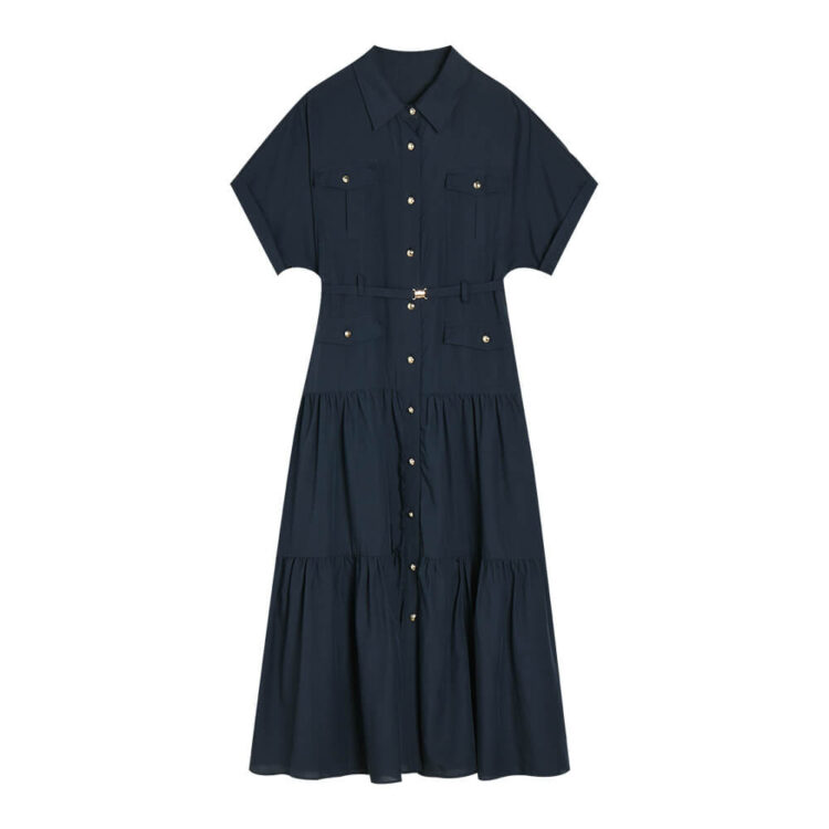 Summer Lapel Button Short Sleeve Shirt Dress