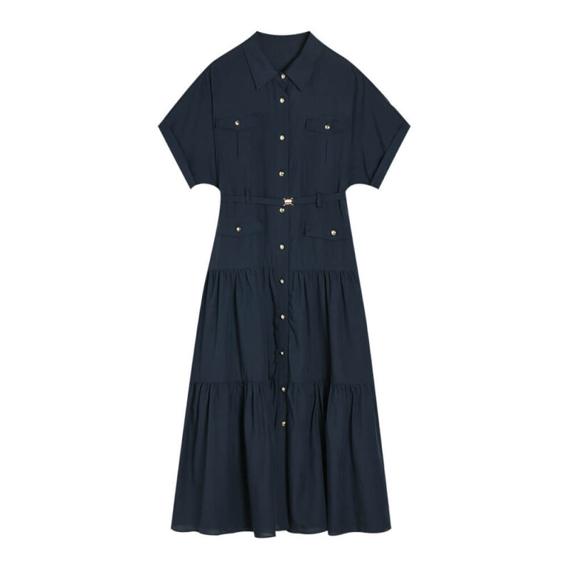 Summer Lapel Button Short Sleeve Shirt Dress 1