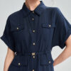 Summer Lapel Button Short Sleeve Shirt Dress 3