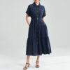 Summer Lapel Button Short Sleeve Shirt Dress 4
