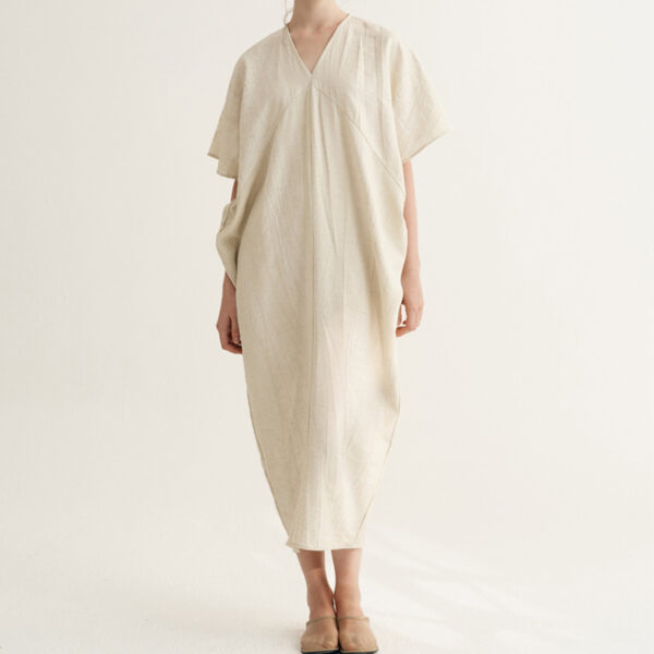 Summer Linen Drape Stir-fry Dyeing Dress