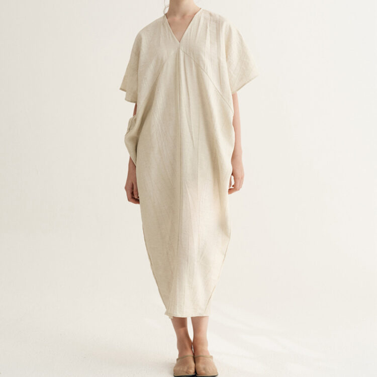 Summer Linen Drape Stir-fry Dyeing Dress