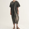 Summer Linen Drape Stir-fry Dyeing Dress