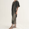 Summer Linen Drape Stir-fry Dyeing Dress