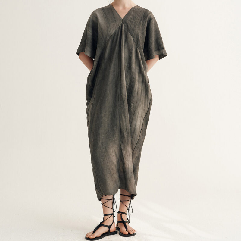 Summer Linen Drape Stir-fry Dyeing Dress