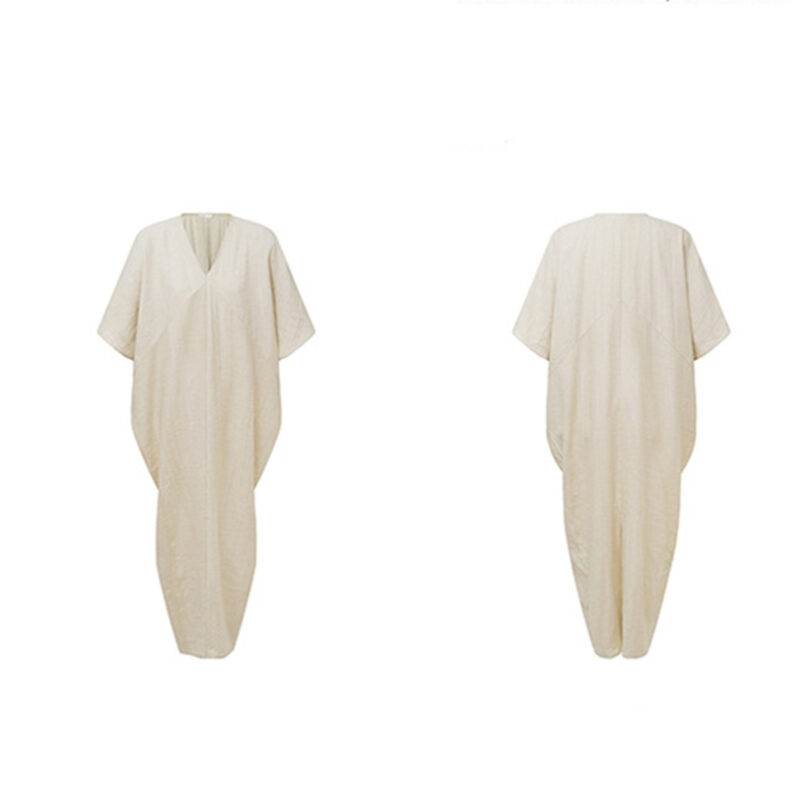 Summer Linen Drape Stir-fry Dyeing Dress