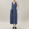 Summer Linen Striped Holiday Style Sleeveless V-neck Dress