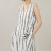 Summer Linen Striped Holiday Style Sleeveless V-neck Dress
