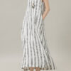 Summer Linen Striped Holiday Style Sleeveless V-neck Dress