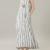 Summer Linen Striped Holiday Style Sleeveless V-neck Dress