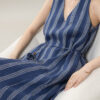 Summer Linen Striped Holiday Style Sleeveless V-neck Dress