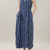 Summer Linen Striped Holiday Style Sleeveless V-neck Dress